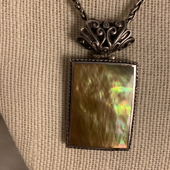 Vintage EXEX Green Jasper Rectangular Pendant w 22” SS Rope Chain. - Picture 5 of 6